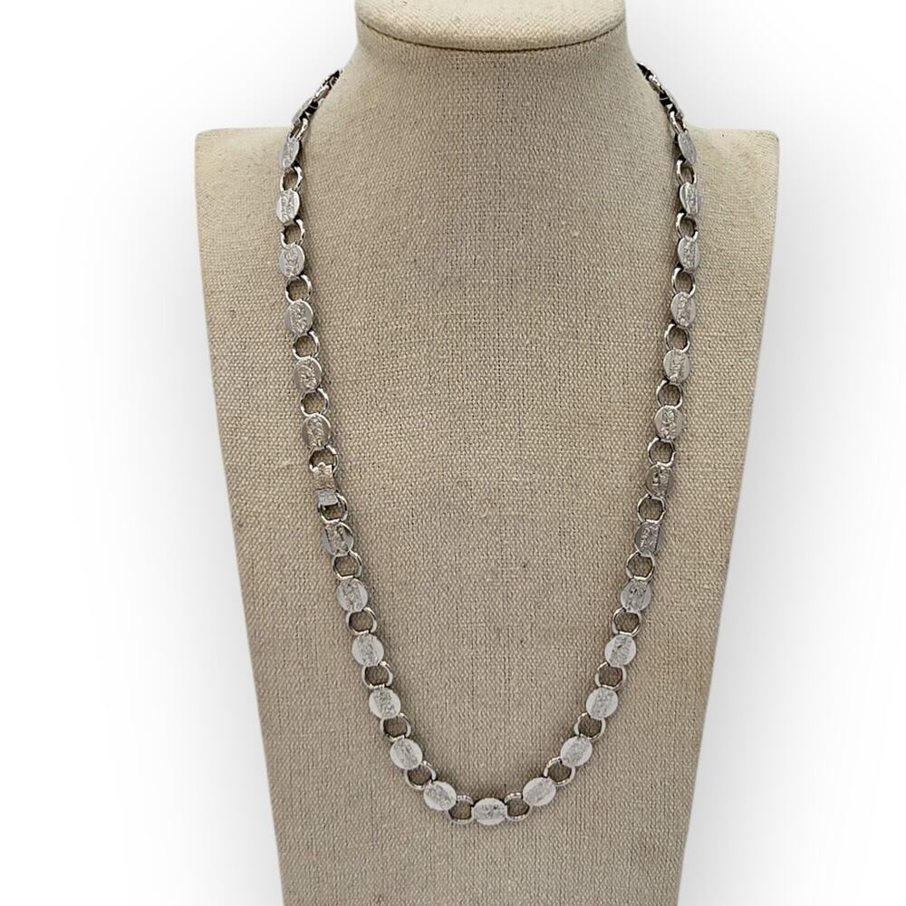 Silver Disc Link Necklace Textured Chain S.A.C. Modern Minimal Polished